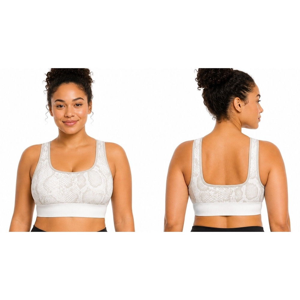 Avia Double Scoop Sports Bra Women Large Grey New Snakeskin Seamless Low Support